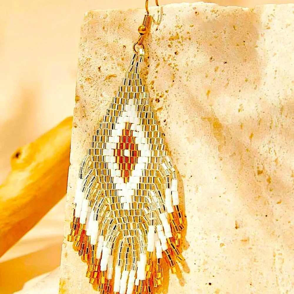 Artisan Bohemian Style Tassel Earrings with Glass Beads Dangle Earrings Vibrant